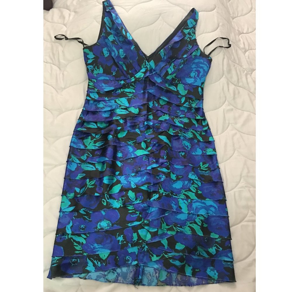 Blue and Green Floral Ruffle Dress